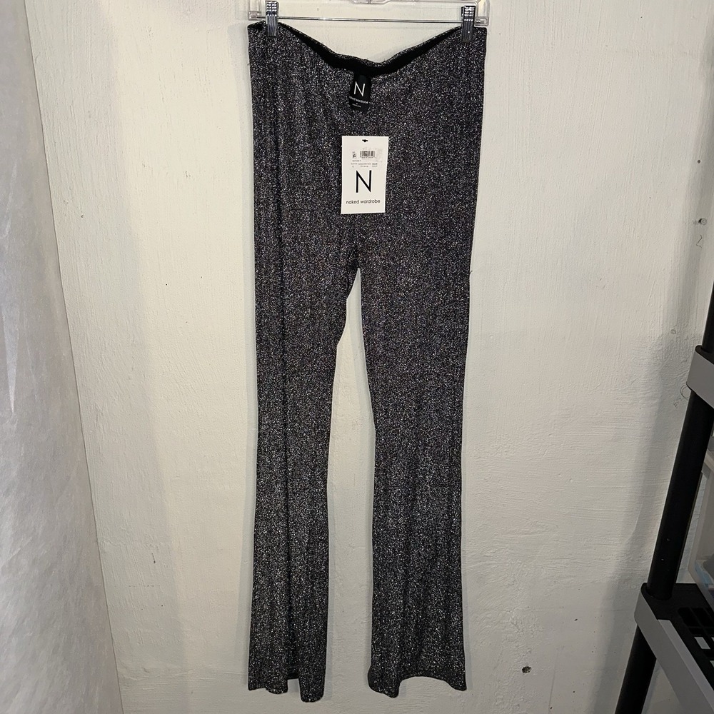 Naked Wardrobe Metallic Pants Womens Sz XL Gunmetal Gray Silver Shimmer Glam